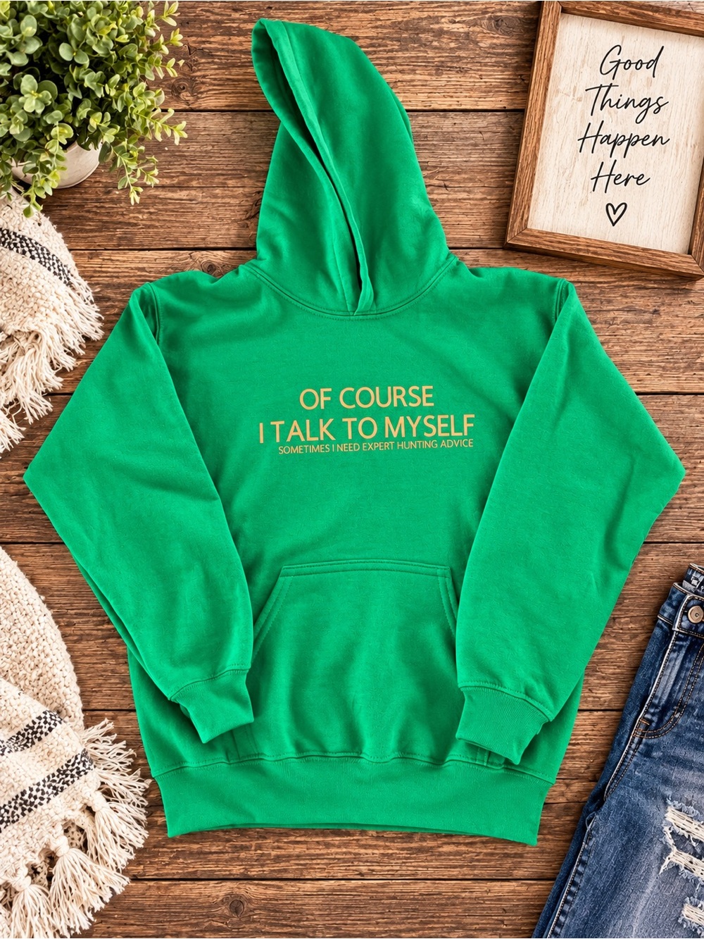 Green hoodie with words 709